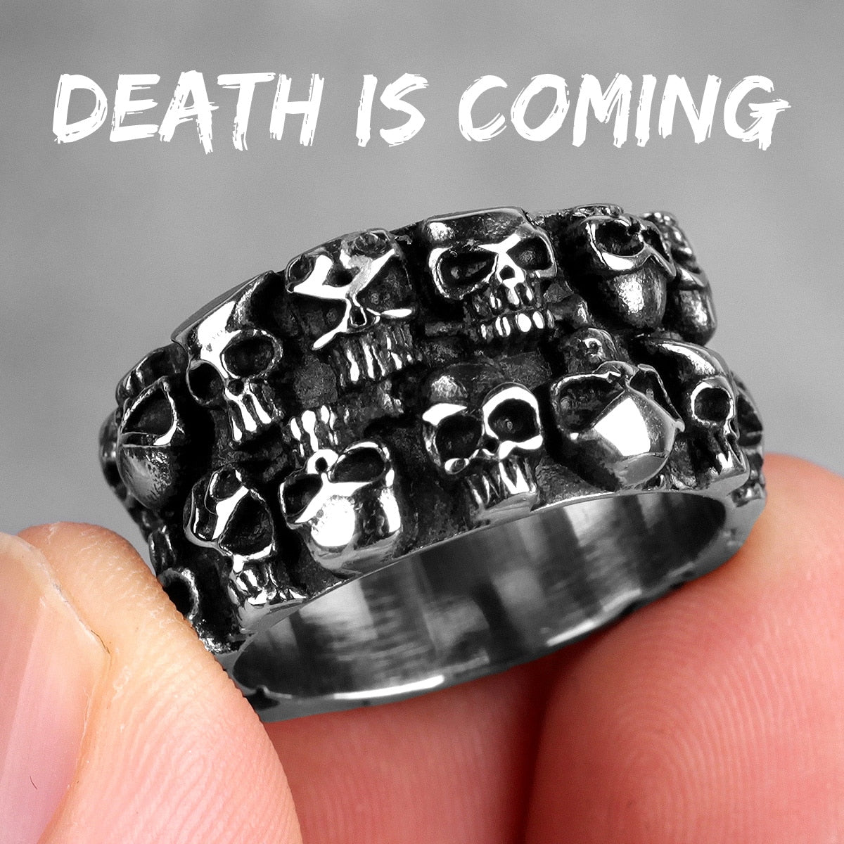Skull Rings for Men – Multiple Skull Carving Gothic Punk Biker Ring