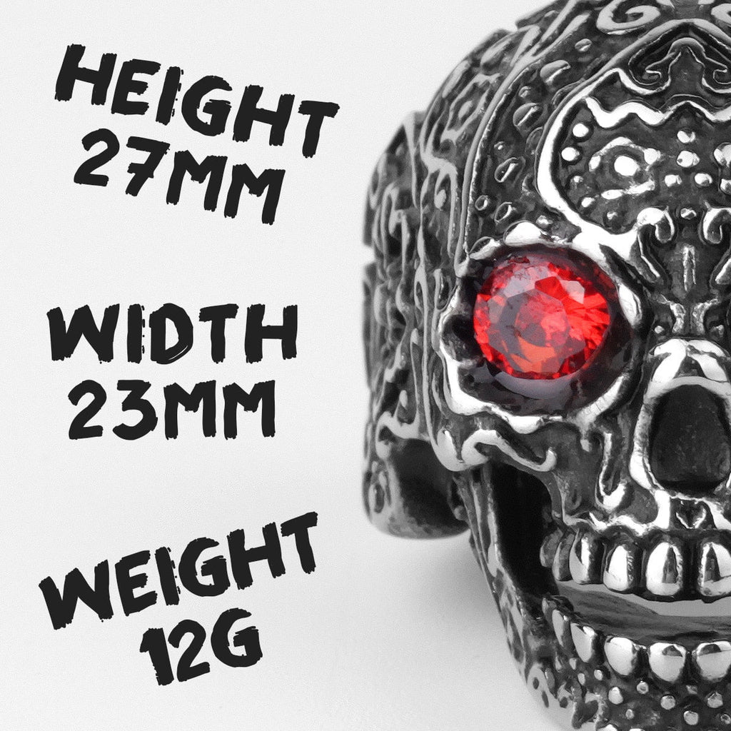 Biker Ring – Red Rhinestone Eye Skull Gothic Punk Rock Statement Ring