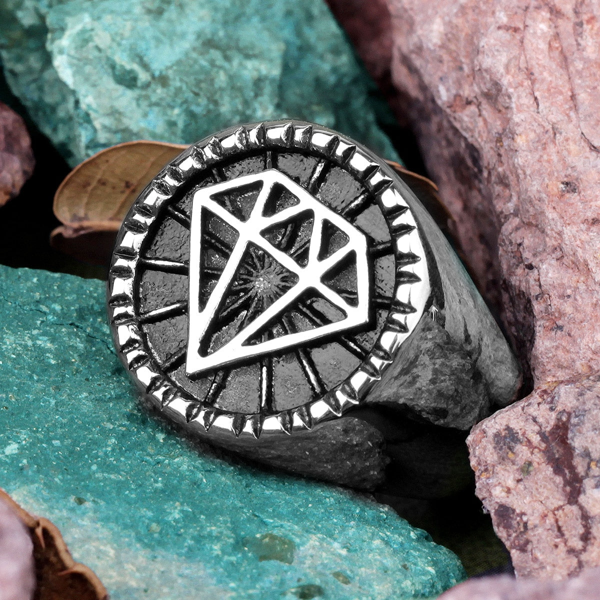 Hip Hop Ring – Rhinestone Diamond 316L Stainless Steel Punk Rock Biker Ring for Men