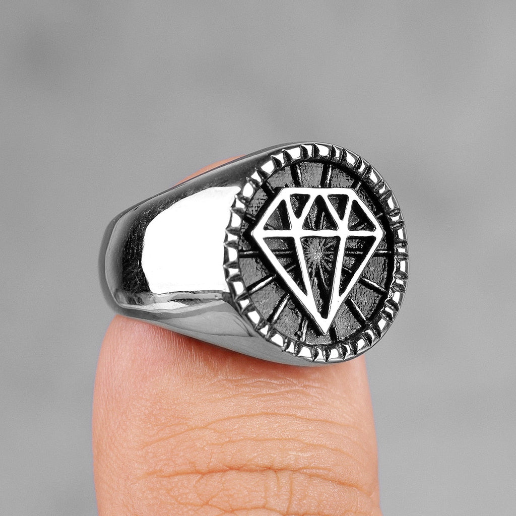 Hip Hop Ring – Rhinestone Diamond 316L Stainless Steel Punk Rock Biker Ring for Men