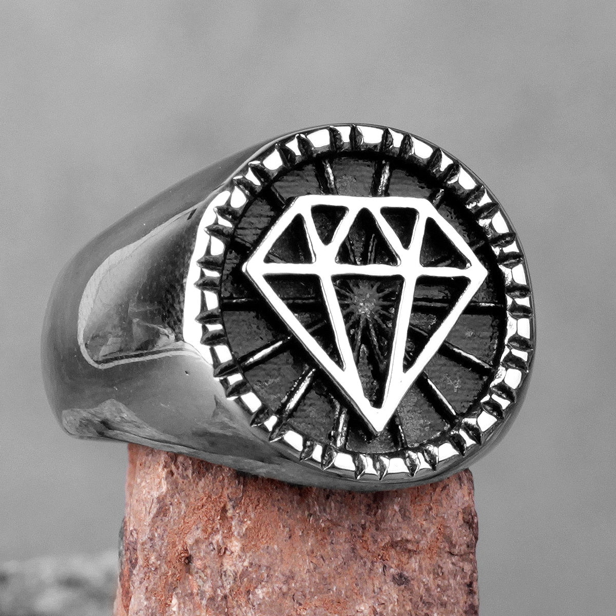 Hip Hop Ring – Rhinestone Diamond 316L Stainless Steel Punk Rock Biker Ring for Men