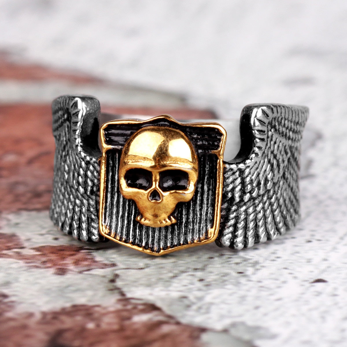 Skull Ring – Wing Motorcycle Gothic Punk Biker Rock Statement