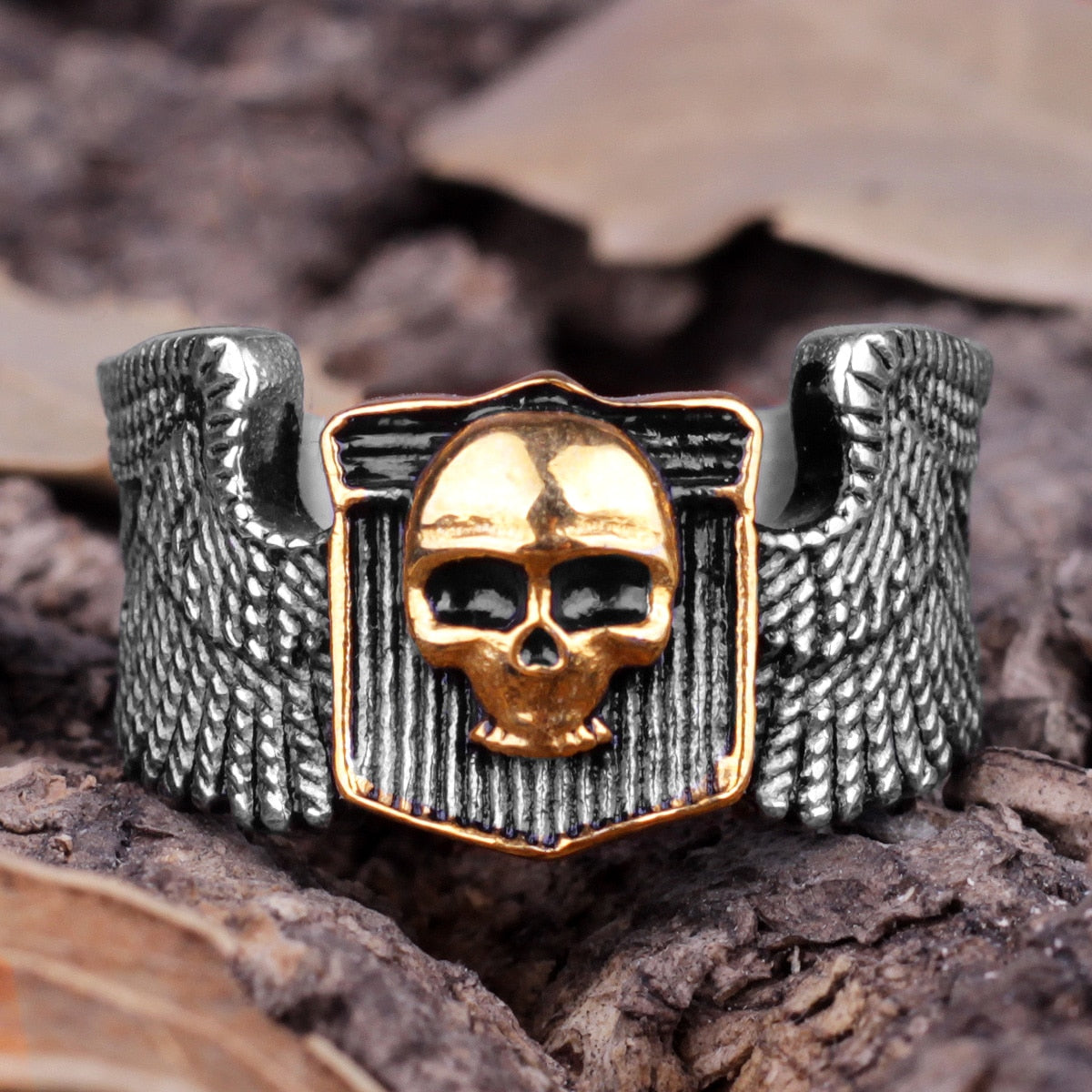 Skull Ring – Wing Motorcycle Gothic Punk Biker Rock Statement