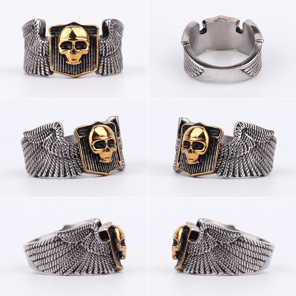 Skull Ring – Wing Motorcycle Gothic Punk Biker Rock Statement