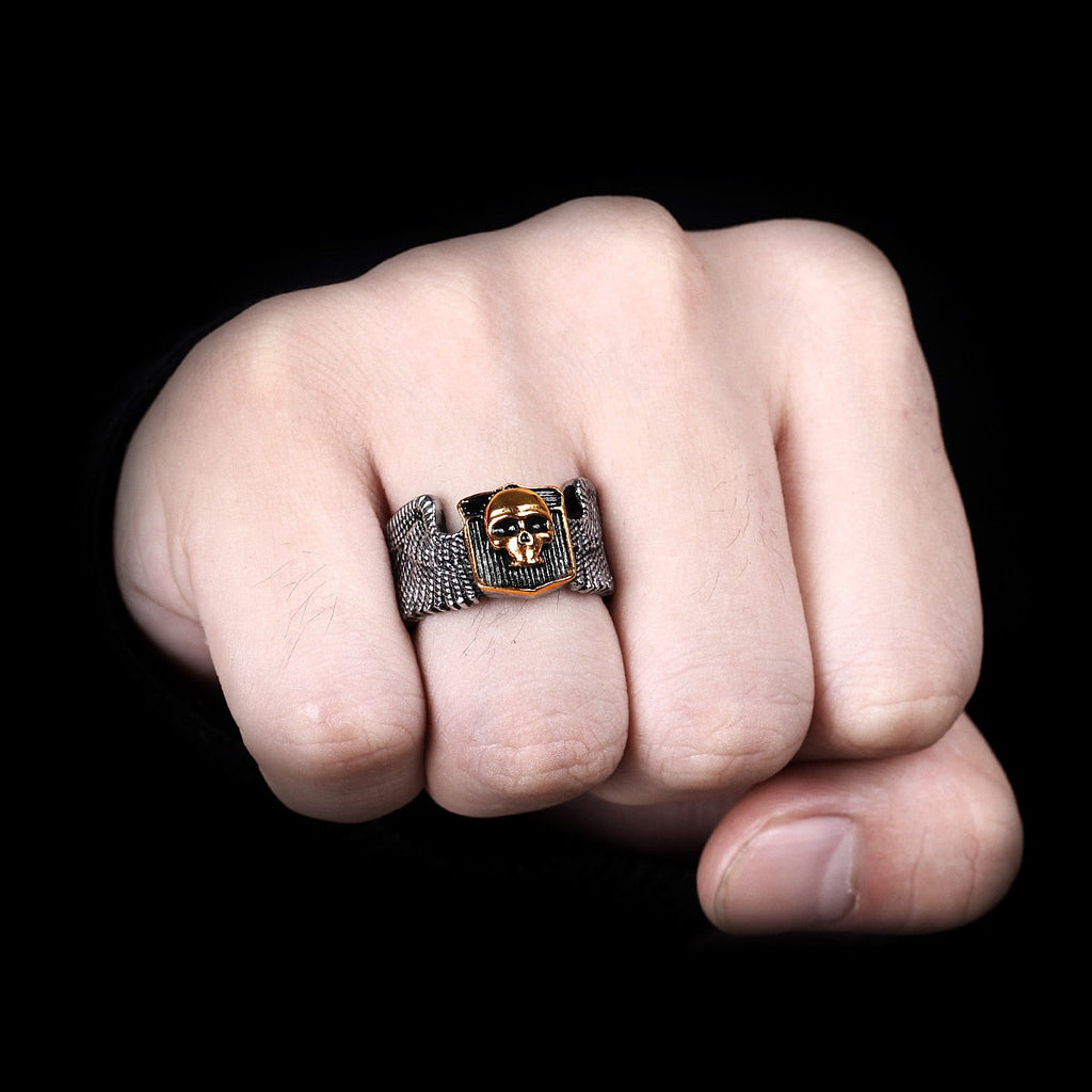 Skull Ring – Wing Motorcycle Gothic Punk Biker Rock Statement