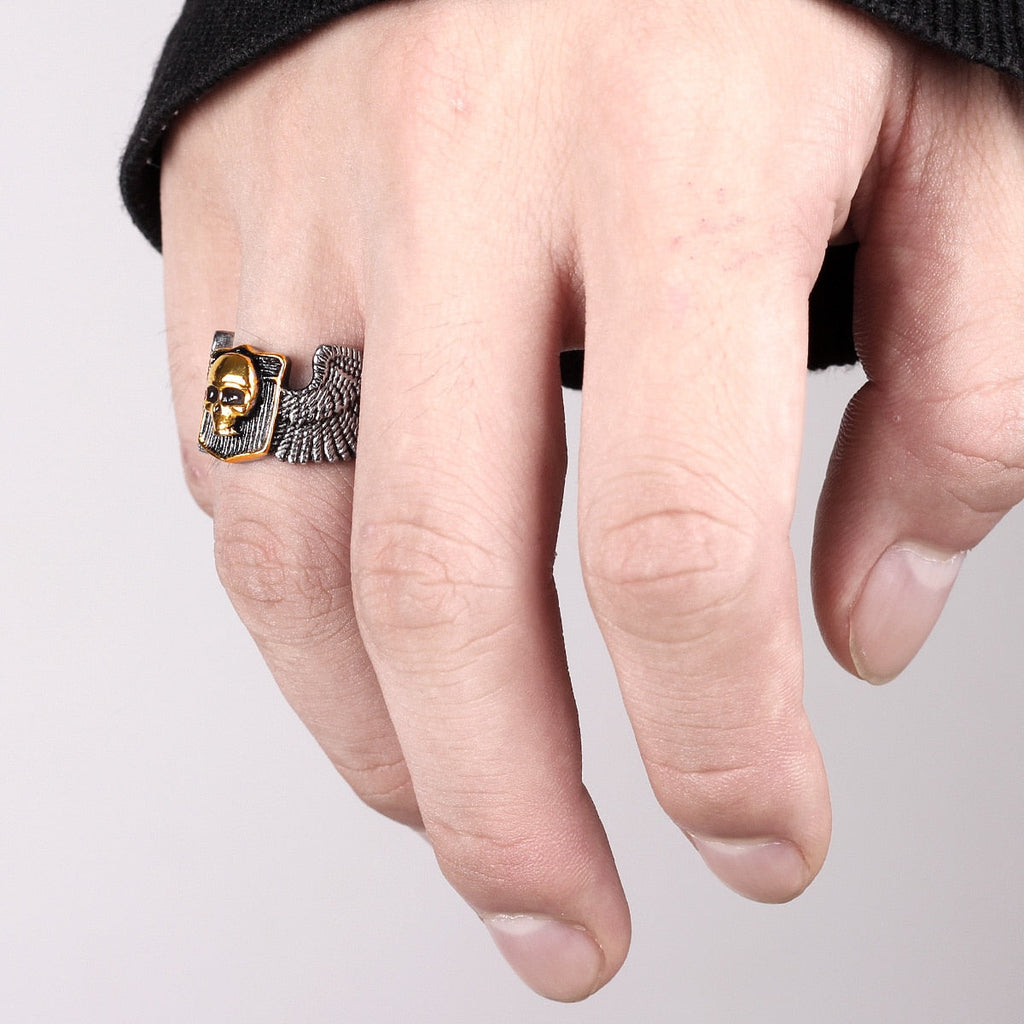 Skull Ring – Wing Motorcycle Gothic Punk Biker Rock Statement