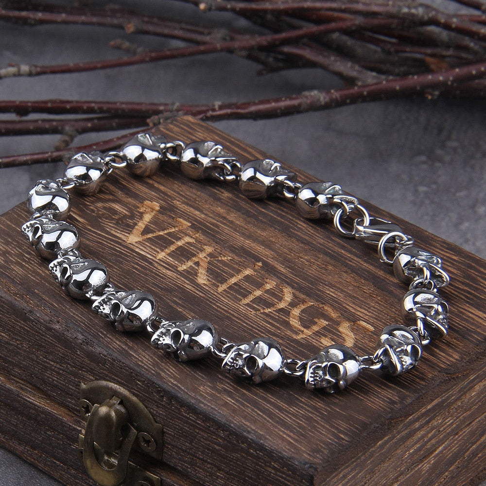 Skull Bracelet – Viking Graveyard Gothic Punk Chain Handcrafted
