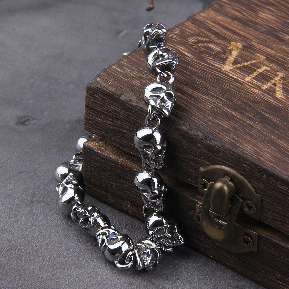 Skull Bracelet – Viking Graveyard Gothic Punk Chain Handcrafted