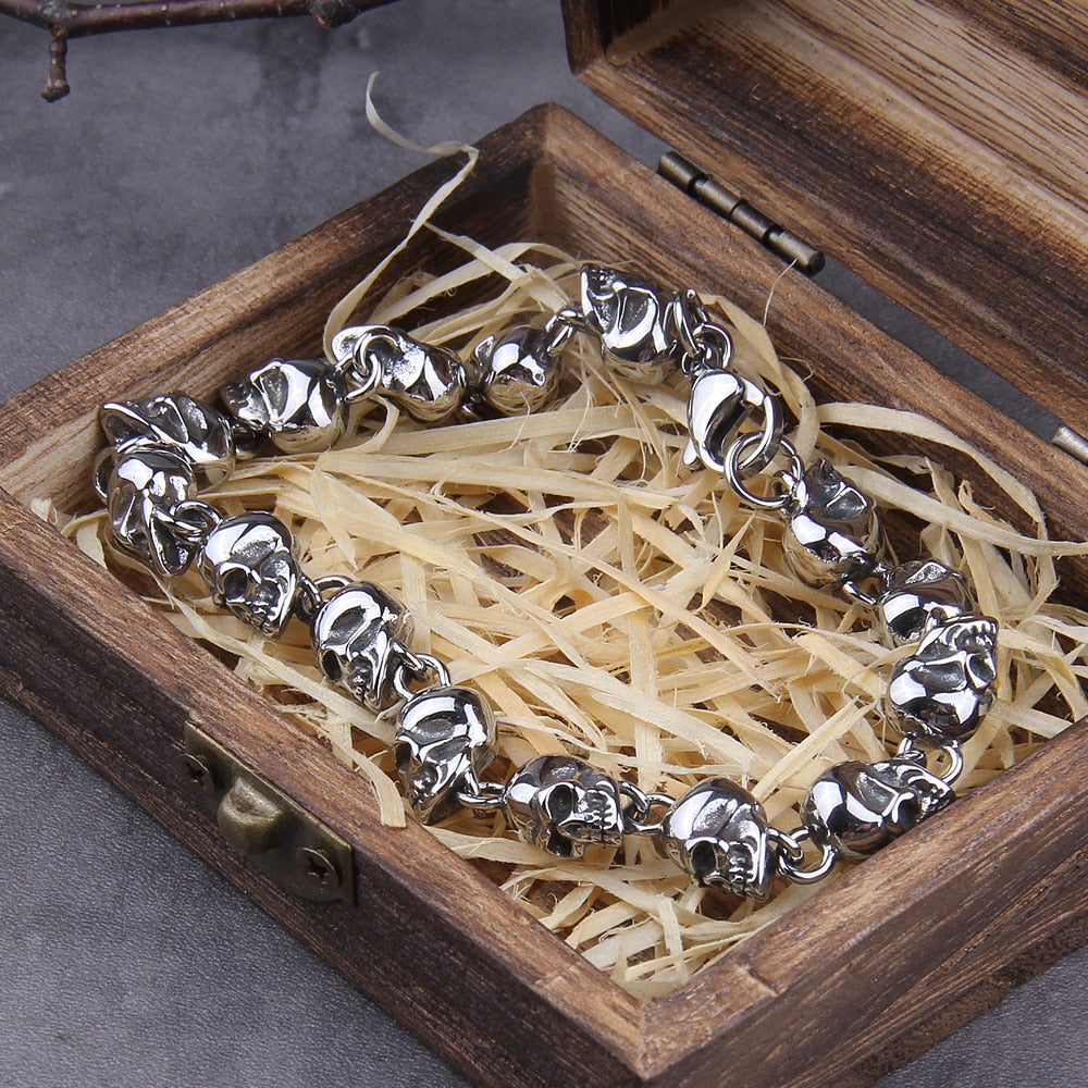 Skull Bracelet – Viking Graveyard Gothic Punk Chain Handcrafted