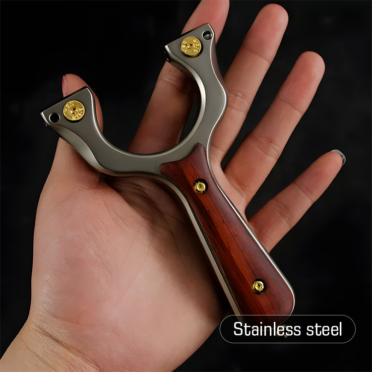 Tactical Slingshot – Stainless Steel Wooden Handle Hunting Slingshot for Target Practice