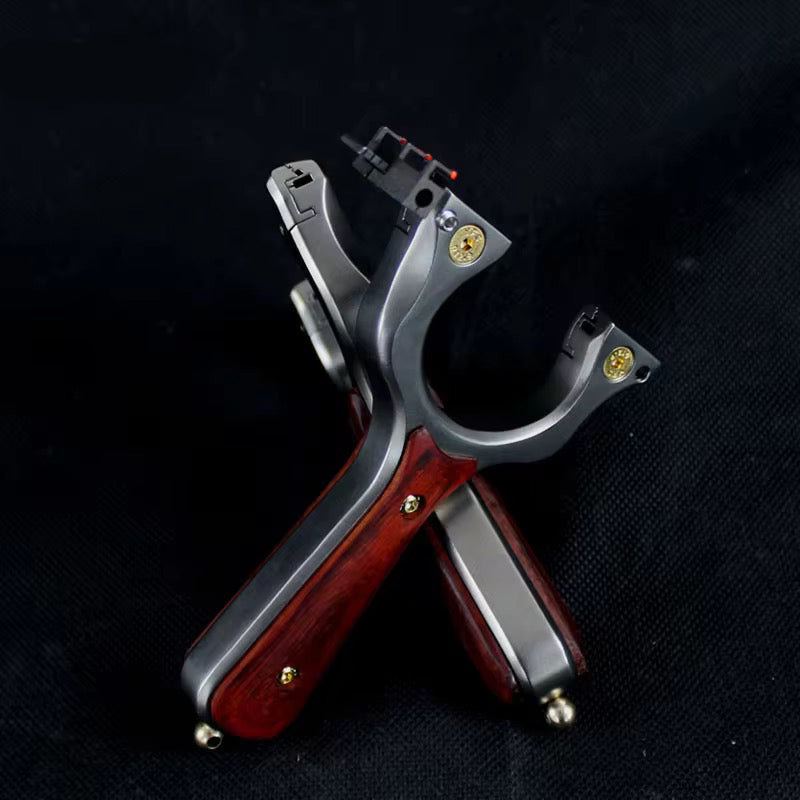 Tactical Slingshot – Stainless Steel Wooden Handle Hunting Slingshot for Target Practice