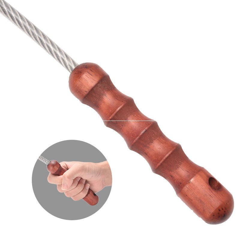56cm Steel Cable Self Defense Whip - Wooden Handle Emergency Tool