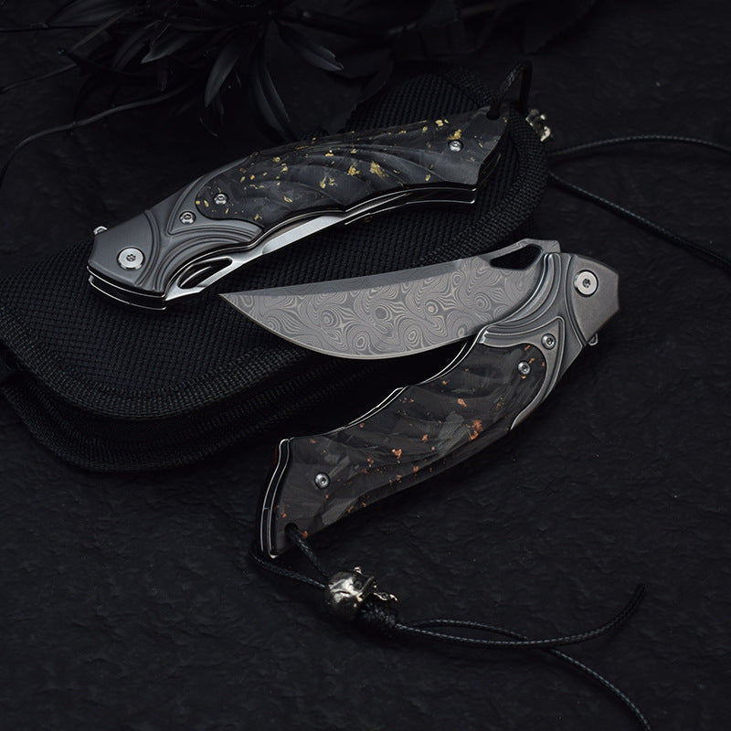 Night Owl M390 Damascus Tactical Folding Knife - Carbon Fiber Handle