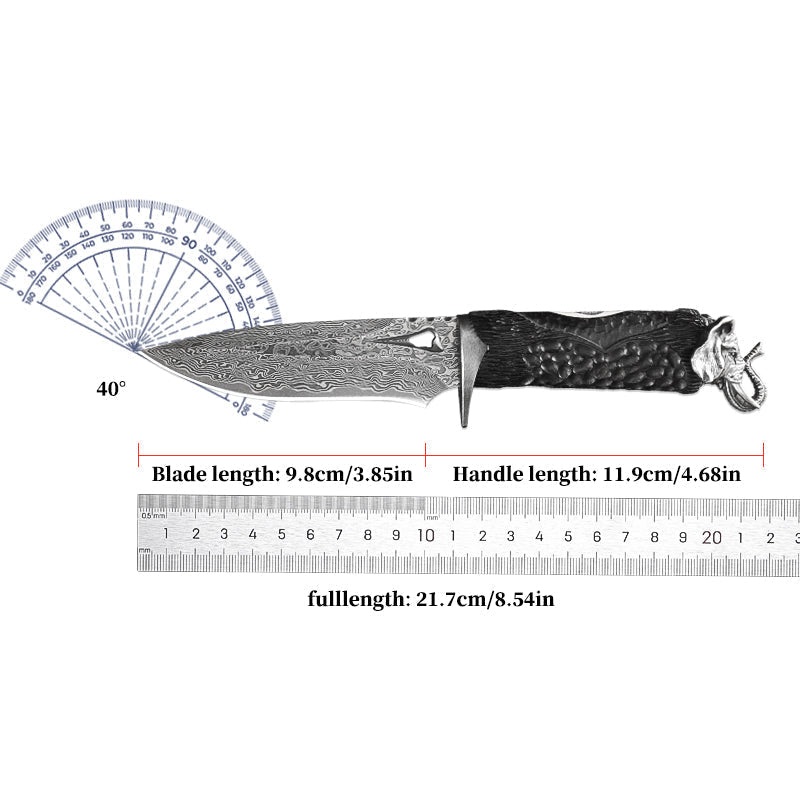 Damascus Knife Hand Forged 103 Layer VG10 Ebony Handle Elephant Head Leather Sheath Collector