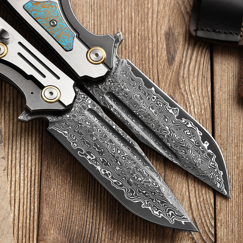 Folding Knife Damascus Steel VG10 75 Layer Titanium Handle Back Lock Outdoor Collector Knife