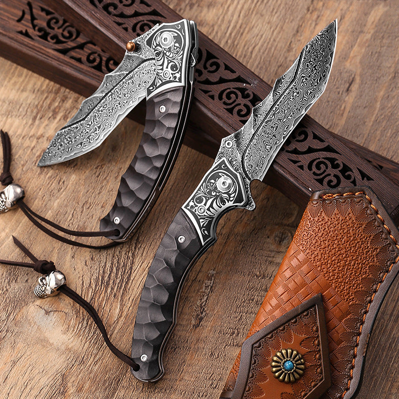 Sky Blade Damascus Folding Knife - 107-Layer VG10 Steel with Ebony Handle