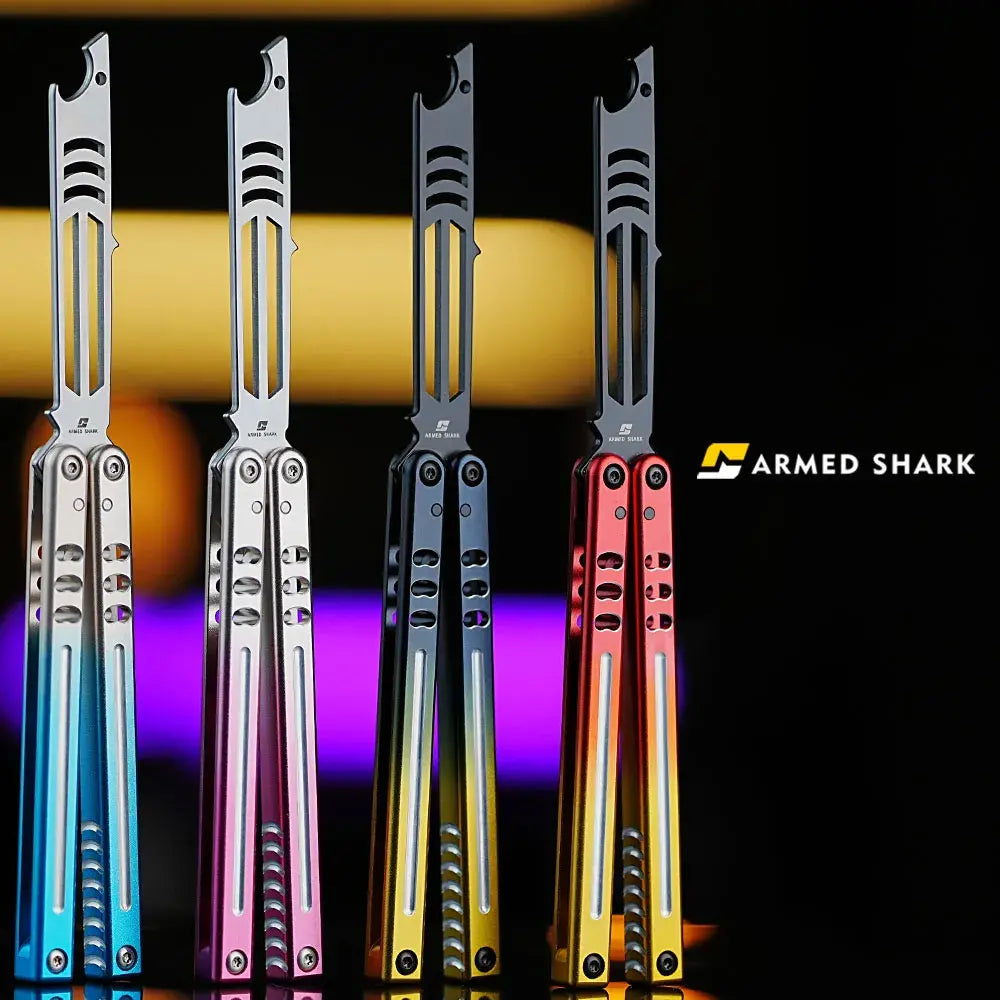 Bottle Opener Balisong Trainer - Armed Shark Inked Mako Butterfly Knife Gradient Flipper