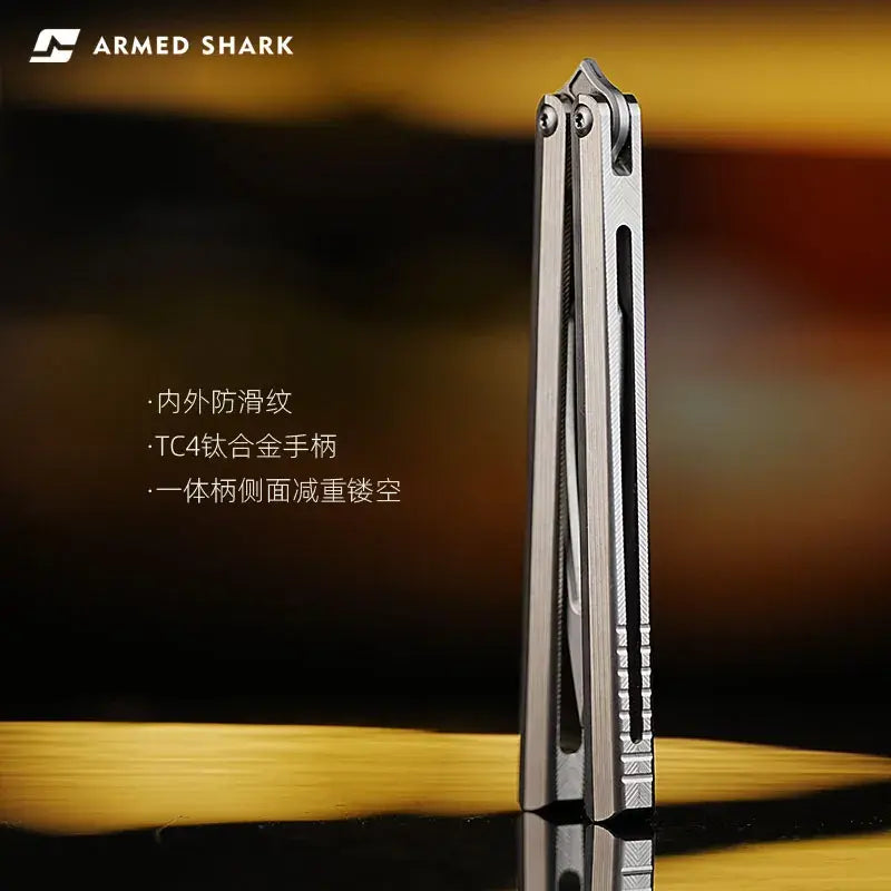440C Steel TC4 Titanium Balisong Trainer - Armed Shark CK-SR DLC Butterfly Knife Flipper