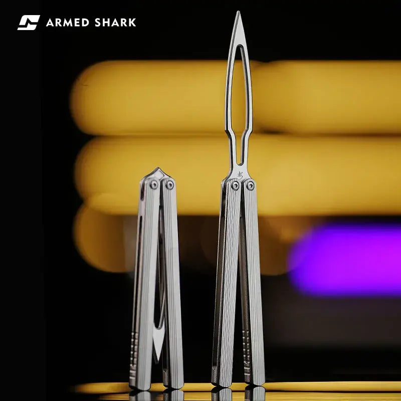 440C Steel TC4 Titanium Balisong Trainer - Armed Shark CK-SR DLC Butterfly Knife Flipper