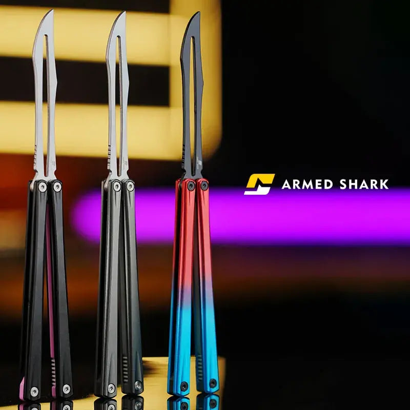 Armed Shark Eureka Balisong Trainer - G10 Sandwich Butterfly Trainer Knife with Glow Pin