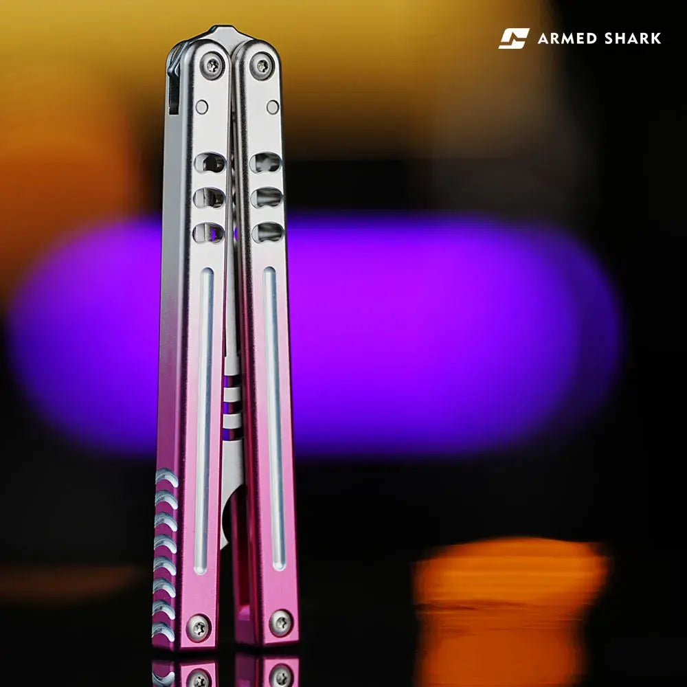 Bottle Opener Balisong Trainer - Armed Shark Inked Mako Butterfly Knife Gradient Flipper
