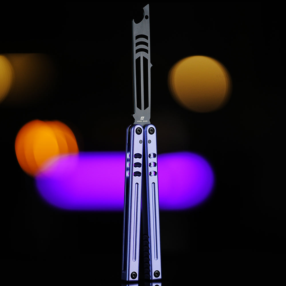 Bottle Opener Balisong Trainer - Armed Shark Inked Mako Butterfly Knife Gradient Flipper