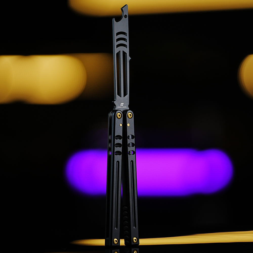 Bottle Opener Balisong Trainer - Armed Shark Inked Mako Butterfly Knife Gradient Flipper