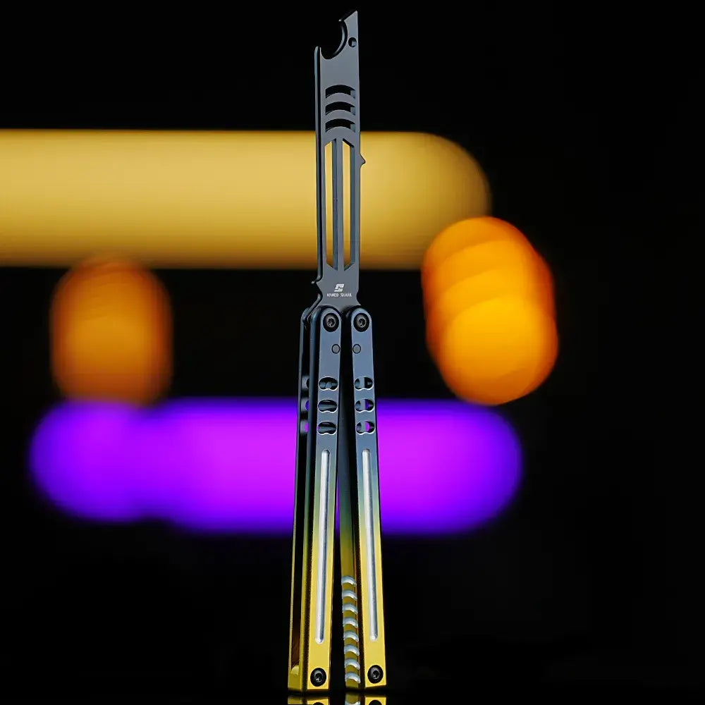 Bottle Opener Balisong Trainer - Armed Shark Inked Mako Butterfly Knife Gradient Flipper