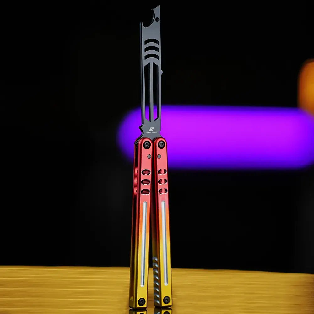 Bottle Opener Balisong Trainer - Armed Shark Inked Mako Butterfly Knife Gradient Flipper