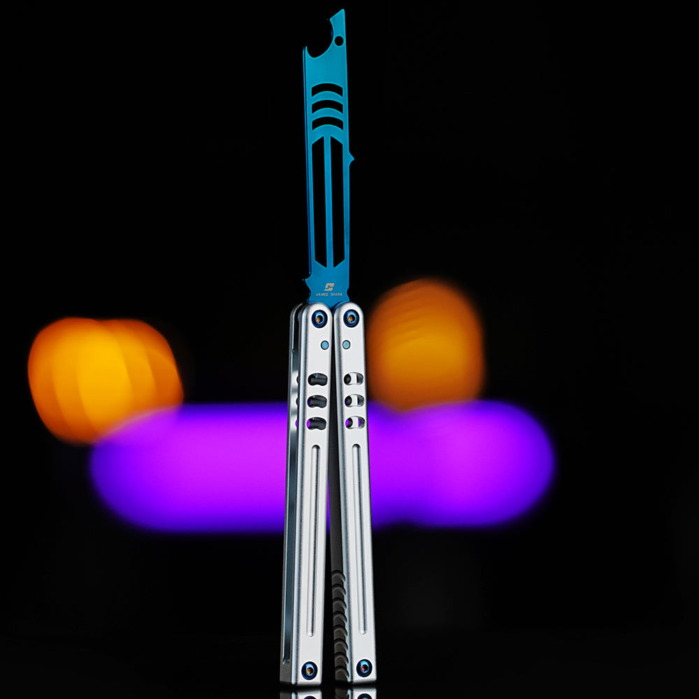 Bottle Opener Balisong Trainer - Armed Shark Inked Mako Butterfly Knife Gradient Flipper