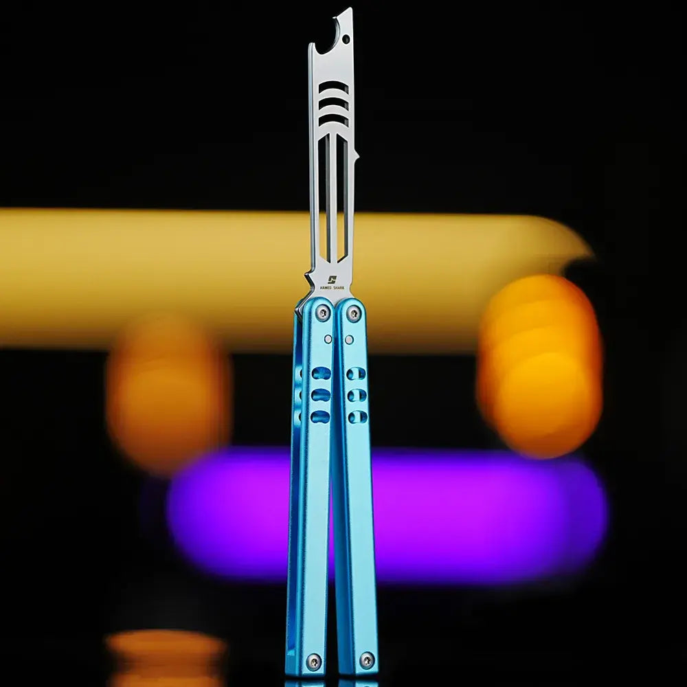 Bottle Opener Balisong Trainer - Armed Shark Inked Mako Butterfly Knife Gradient Flipper
