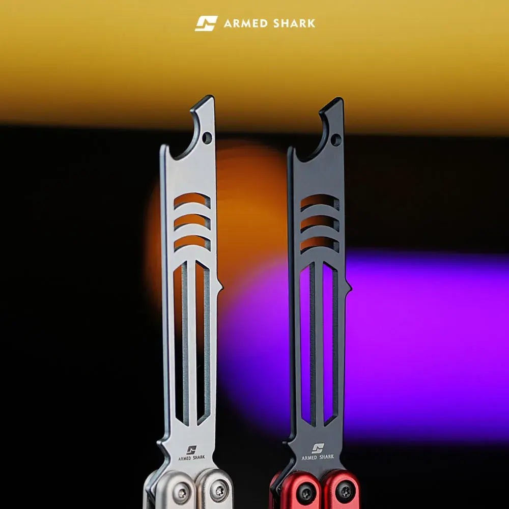 Bottle Opener Balisong Trainer - Armed Shark Inked Mako Butterfly Knife Gradient Flipper