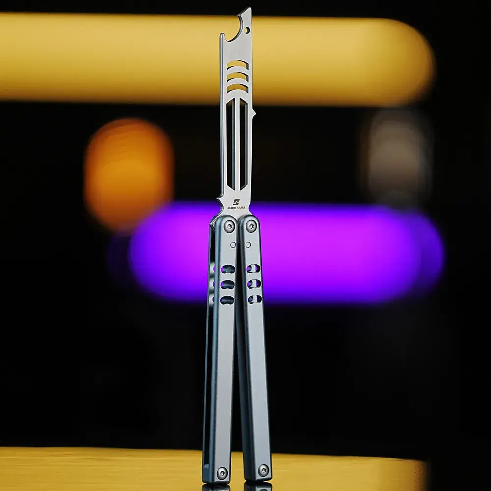 Bottle Opener Balisong Trainer - Armed Shark Inked Mako Butterfly Knife Gradient Flipper