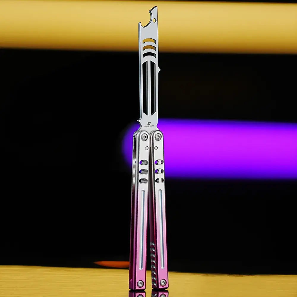 Bottle Opener Balisong Trainer - Armed Shark Inked Mako Butterfly Knife Gradient Flipper