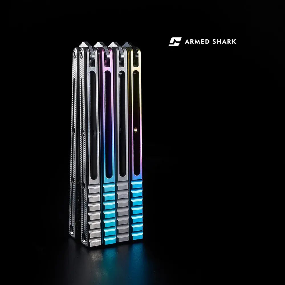 Krake Raken V3 Titanium Balisong Trainer - Armed Shark Premium Butterfly Knife Flipper