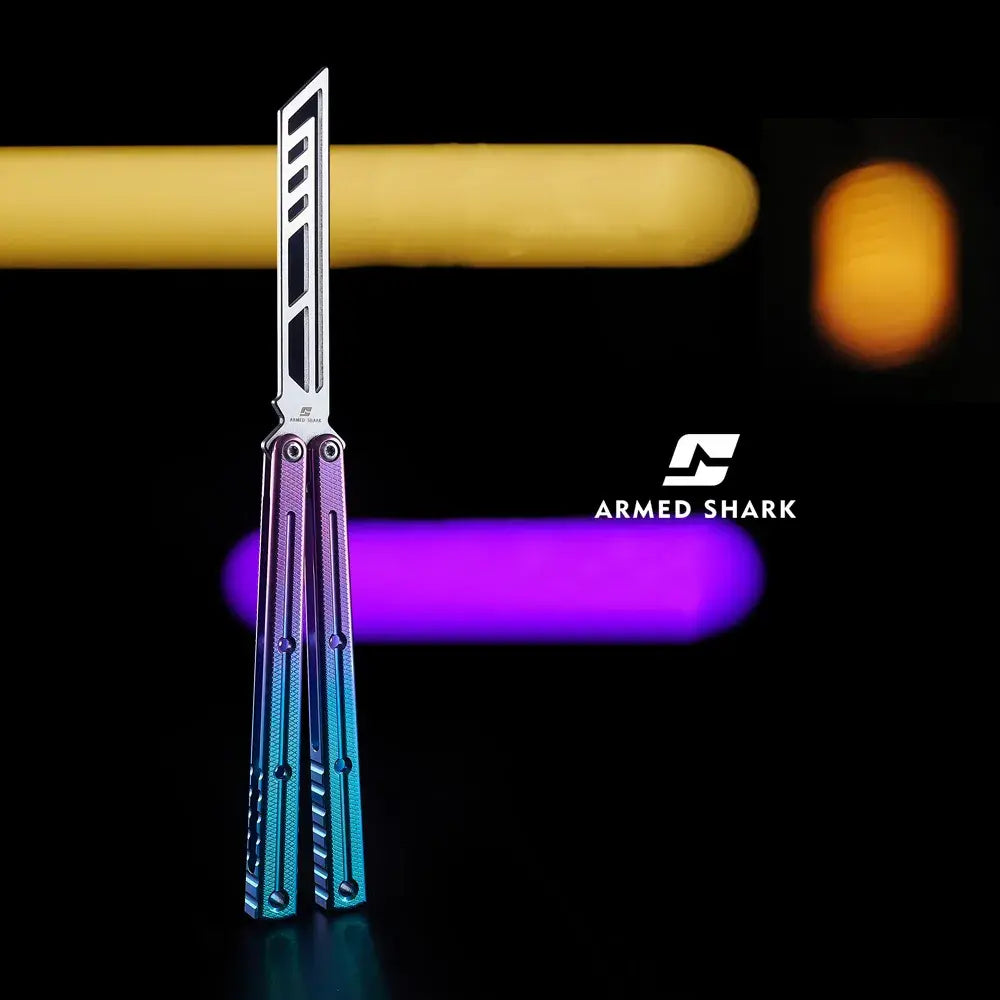 Krake Raken V3 Titanium Balisong Trainer - Armed Shark Premium Butterfly Knife Flipper