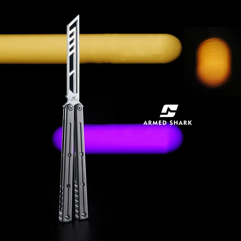 Krake Raken V3 Titanium Balisong Trainer - Armed Shark Premium Butterfly Knife Flipper