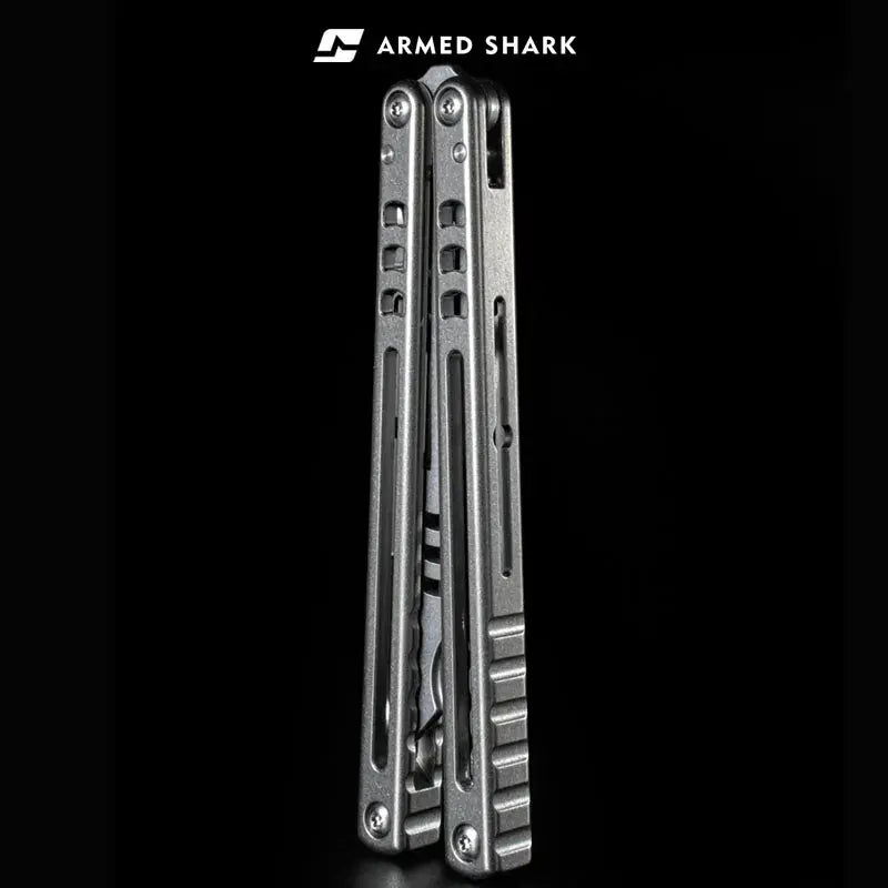 Inked Mako TC4 Titanium Balisong Trainer | Bottle Opener Butterfly Knife by Armed Shark