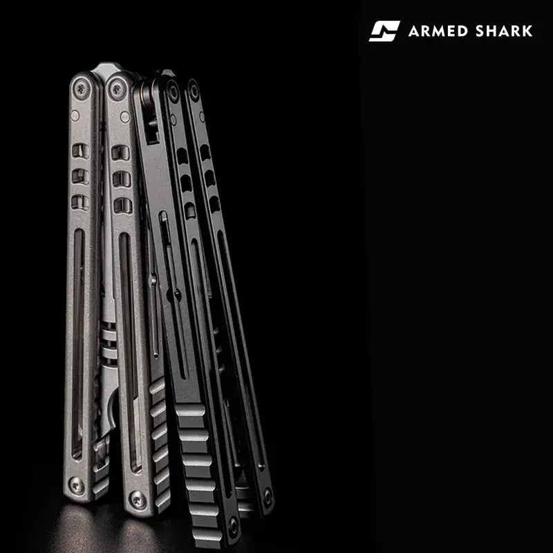 Inked Mako TC4 Titanium Balisong Trainer | Bottle Opener Butterfly Knife by Armed Shark