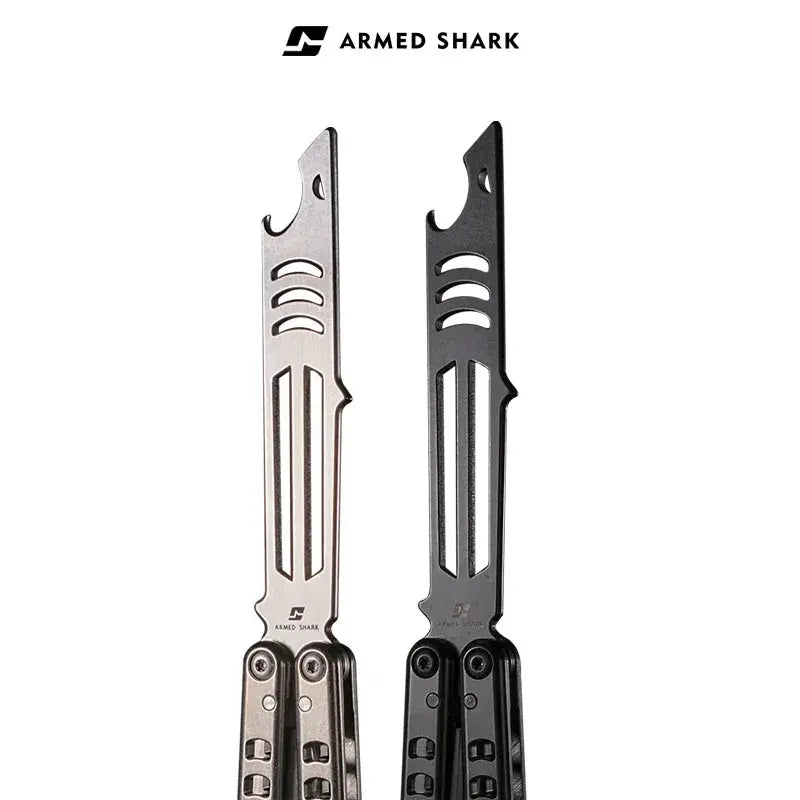 Inked Mako TC4 Titanium Balisong Trainer | Bottle Opener Butterfly Knife by Armed Shark