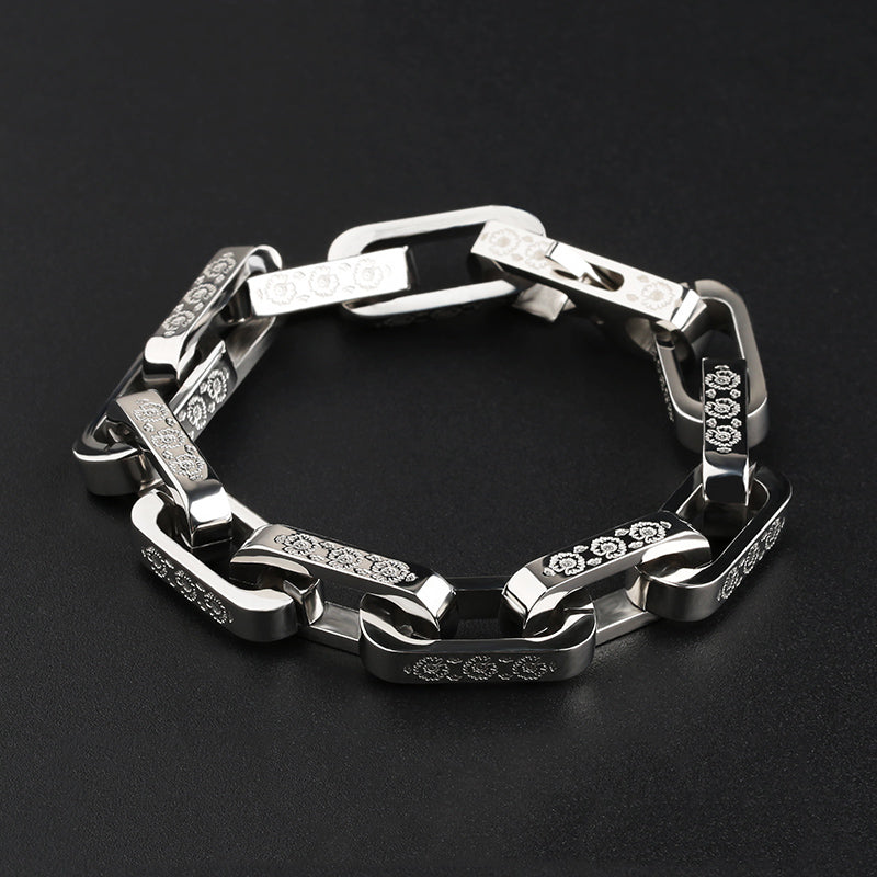 FloraLink Chains Unisex Modern Titanium Steel Bracelet | Daisy Pattern Engraving