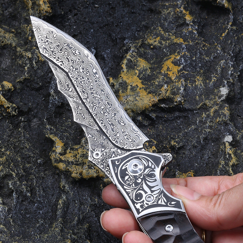Sky Blade Damascus Folding Knife - 107-Layer VG10 Steel with Ebony Handle