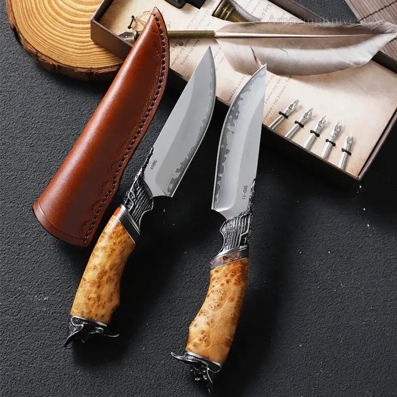 Handcrafted Survival Knife SKD-11 Steel Thuja Wood Handle Fixed Blade Pirate Collector
