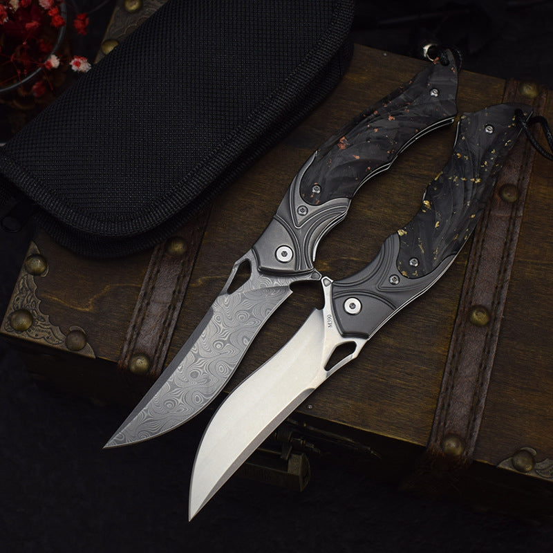 Night Owl M390 Damascus Tactical Folding Knife - Carbon Fiber Handle
