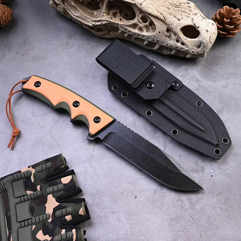 Fixed Blade Knife G10 Handle Kydex Sheath Stonewash Heavy Duty Survival Camping Tactical