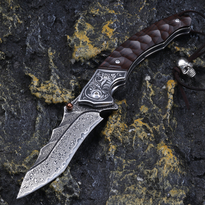 Sky Blade Damascus Folding Knife - 107-Layer VG10 Steel with Ebony Handle