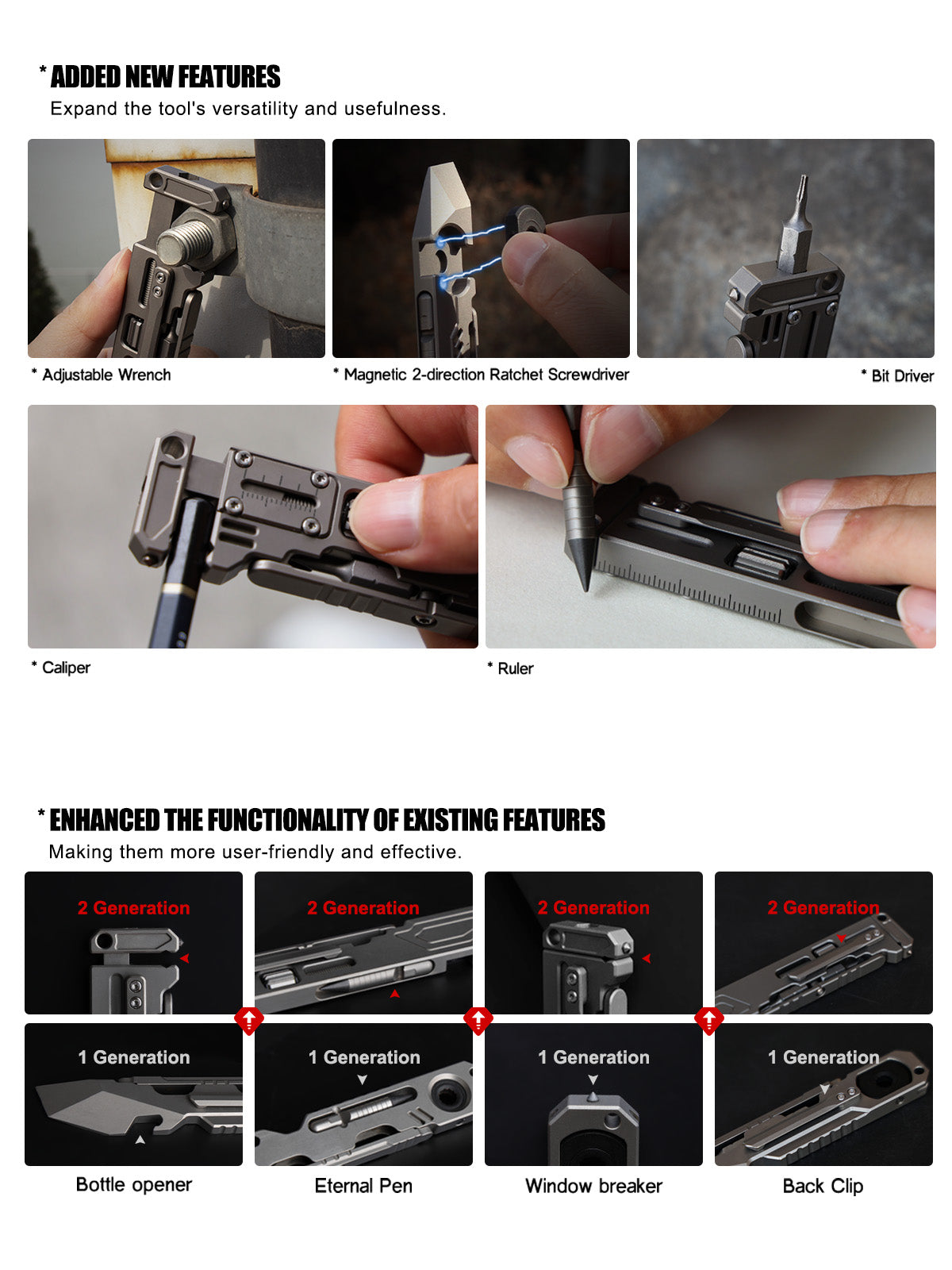 PryMax 2.0 Titanium All-in-1 Multi-Function Pry Bar - GR5 with 12 Tools & 5 Tritium Slots EDC