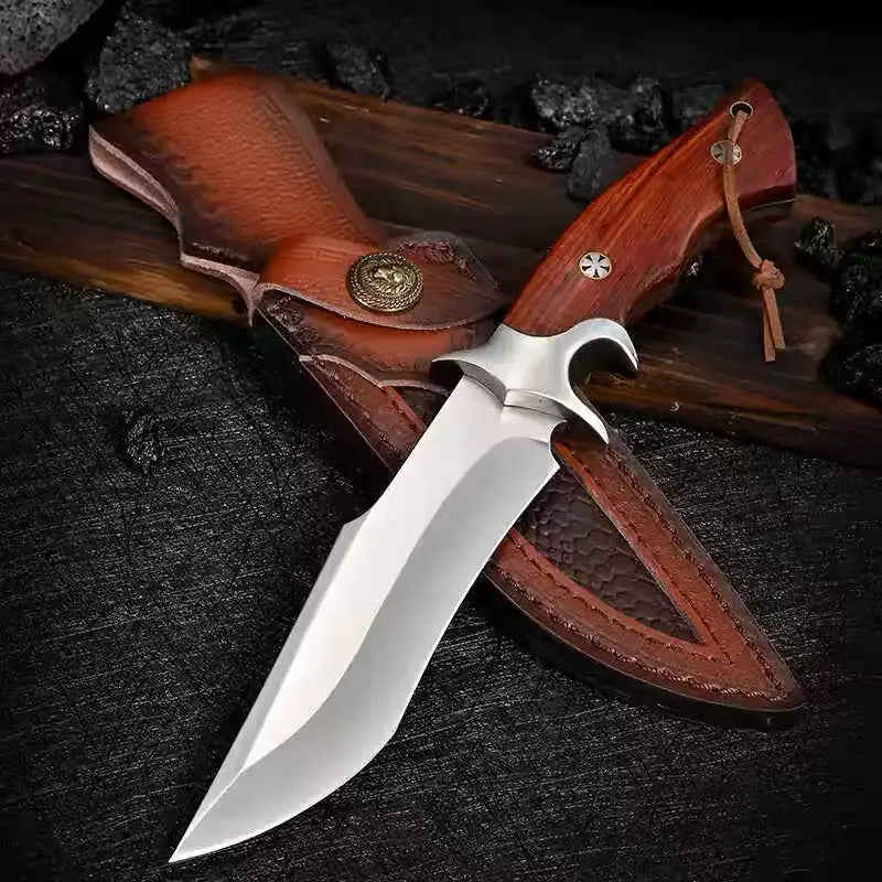 TimberEdge M390 Fixed Blade Knife - Ebony Handle with Hand-Carved Leather Sheath EDC