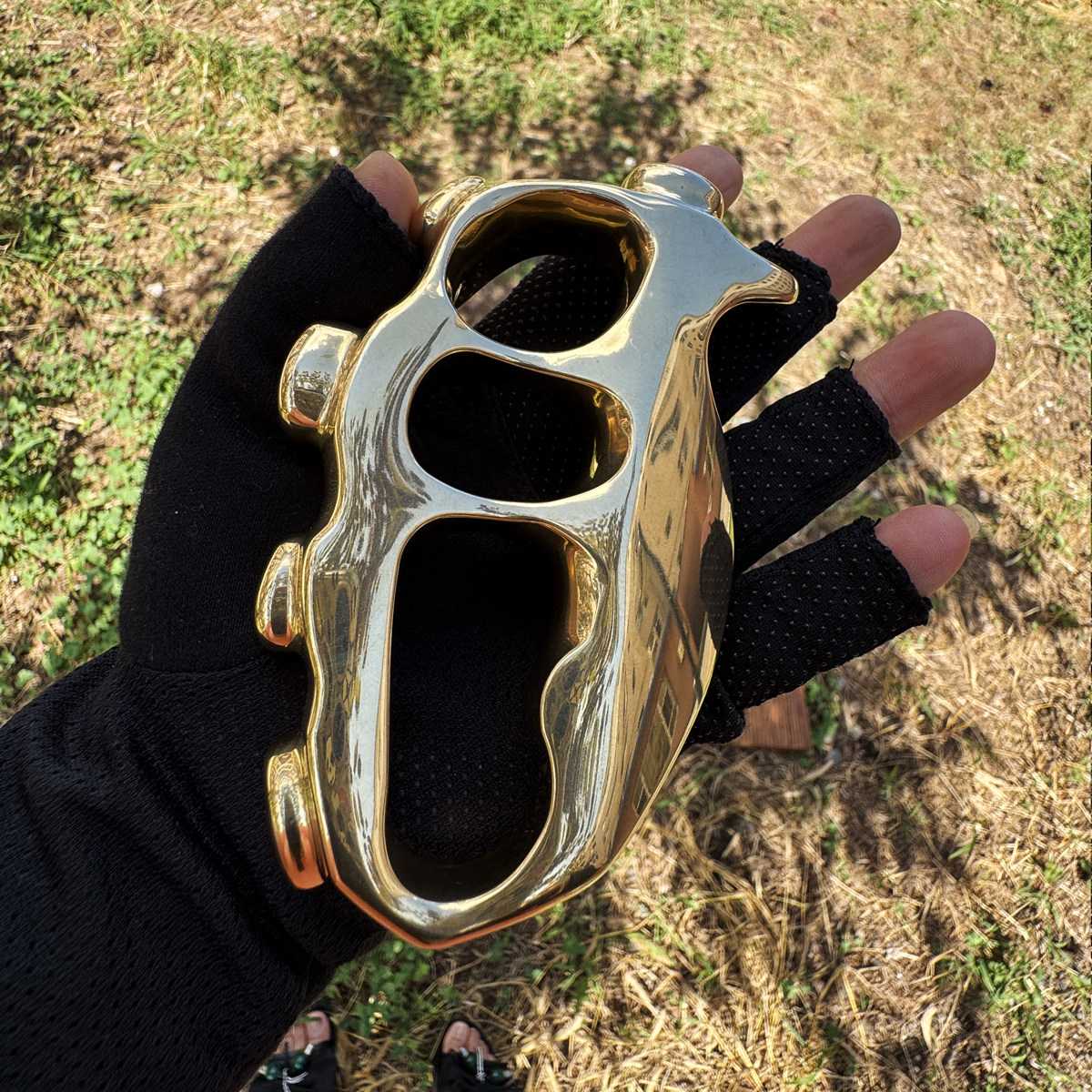 Brass Knuckles Knuckle Duster Solid Brass - Heavy-Duty 4-Finger Gold Self-Defense EDC 618g