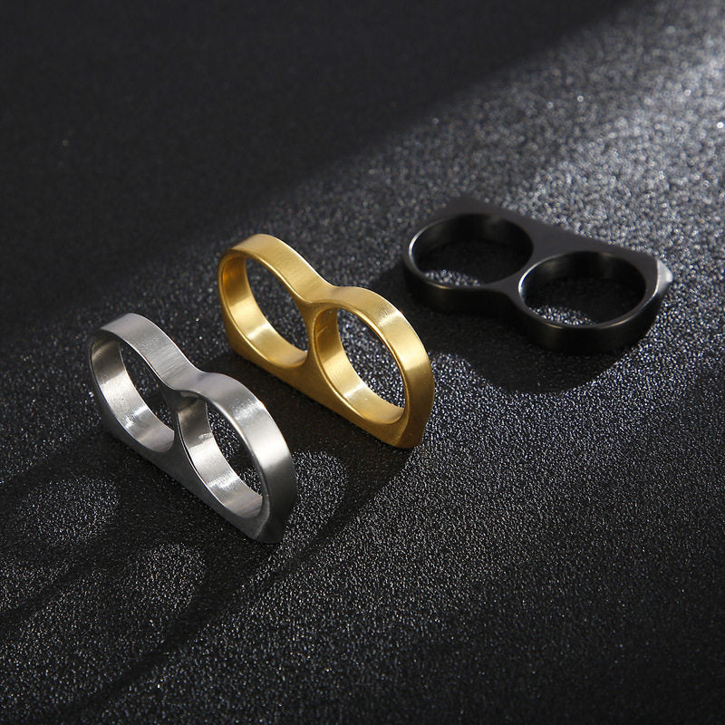 Self Defense Knuckles – Titanium Steel Double Finger Ring Minimalist EDC Jewelry